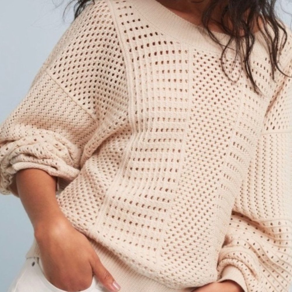 ANTHROPOLOGIE Cream Open Knit Pullover Sweater